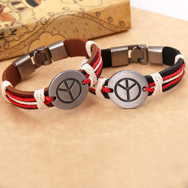 World Peace Symbol Bracelets Leather Bracelets Designer Bracelets Fashion Jewelry for Men Women Anniversary Gift 160421