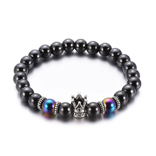 Crwon Magnetic Hematite Bracelet Ancient Silver Queen Crown Bracelet Black Hematite Beads Bracelets Fashion Jewelry Drop Ship