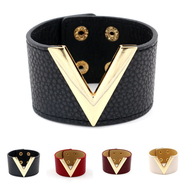 Gold V Bracelet Letter V Leather Bracelets Wristband Bangle Cuffs Fashion Designer Jewelry for Women Christams Gift Drop Shipping