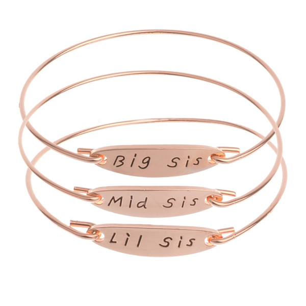 Big Mis Lil Sister Bracelets Silver Gold Plated ID Tag Charm Bracelets Bangle Cuff for Women Best Sisters Friends Jewelry Gif Drop Shipping