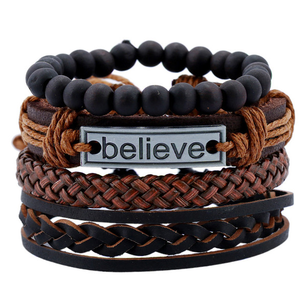 Believe Bracelet Set Believe Tag Braid Leather Multilayer Bracelet Wrap Bracelets Wristband Fashion Jewelry Will and Sandy Drop Ship