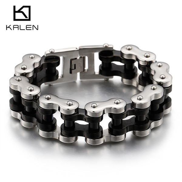 Mens Bracelet 230MM 316L Stainless Steel Charm Sport Jewelry Silver Black Bicycle Bike Bracelets Jewelry KALEN