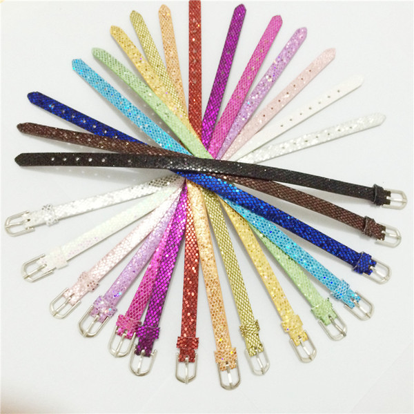 Wholesale 50PCS/Lot 8MM PU Leather Paillette Wristband Bracelets Mixed Color DIY Accessory Wristband Fit 8MM Slide Letter /Slide Charms WB14