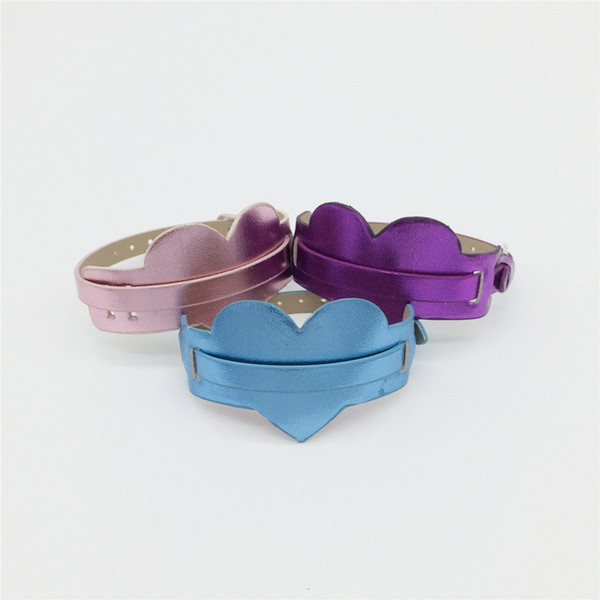 Sales 8MM Two Levels PU Leather Heart Metal Smooth Wristband Bracelet Mixed Color DIY Wristband Fit 8MM Letters/Charms WB28