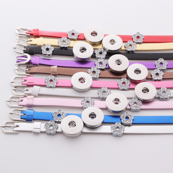 Wholesale 10PCS/Lot 8MM Slide Snap Metal Smooth Wristband Bracelets DIY Wristband with Two Flower Charms Fit 18&20MM Snaps WB49