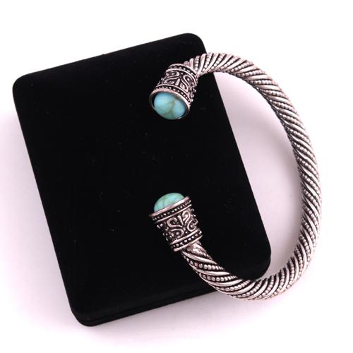 VB300027 Antique Silver Viking/Norse Mystical Turquoise beads at each end Open Cuff Bracelet