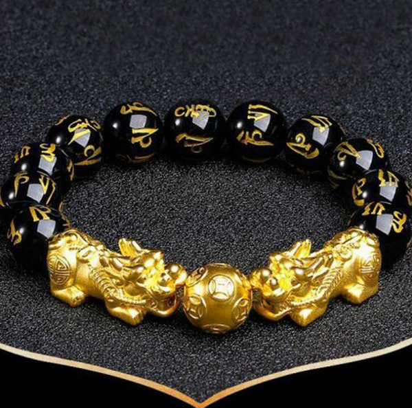 XJ004 houhui Gold Plated pixiu bracelet women men beads bracelet cuff bangle chinese feng shui natural crystal bracelet