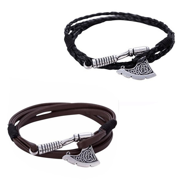 Hot Sale Modern Axe Wrap Bracelet Leather Accessories Men Leather pendant fashion bangle Bracelets Men's Jewelry