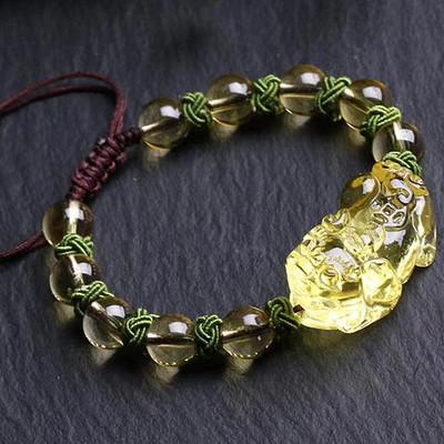 FW001 Animal zodiac charm bangles citrine pixiu bracelet natural stone 8-10mm crystal bead bracelet charm adjustable bangle wholesale