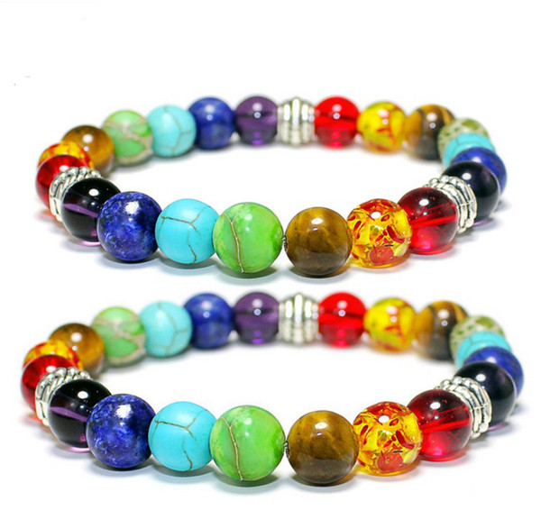 LY005 Colorful volcanic stone agate bracelet 8mm handmade beads Yoga energy beads bracelet