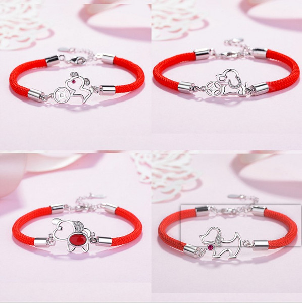 New year gifts jewelry wristband zodiac signs animal dog red stone charms a bracelet women's red thread cuff bracelets for women