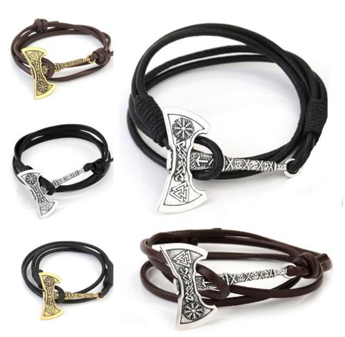 Fashion Jewelry Nordic Viking Valknut Ax Amulet Charm Multilayer Leather Bracelet Jewelry for Women & Men Jewelry Gift