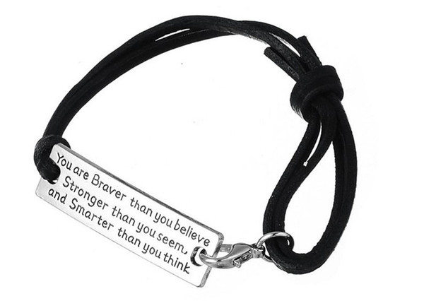 free shipping You Are Braver Than You Believe Charm Inspirational Leather Bracelet Jewelry