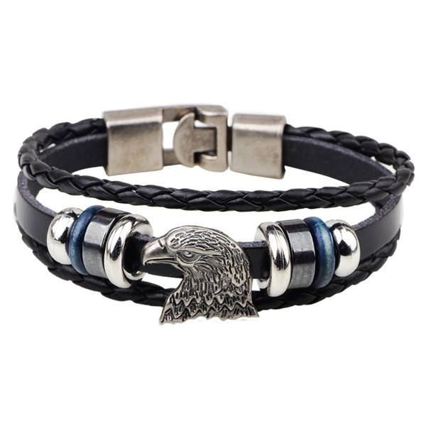 The new multi-root beaded bracelet Eagle head on the deduction of hand-decorated men and women non-mainstream hip-hop Eagle head personality