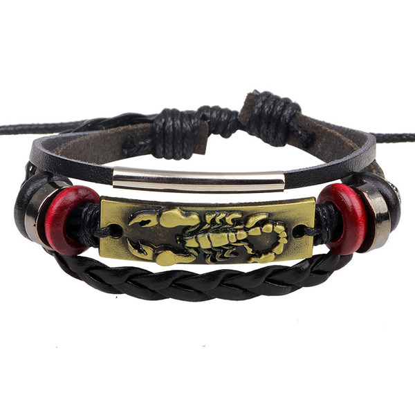 Europe And The United States Retro Tide Men's Leather Bracelet Alloy Scorpion Leather Bracelet Personality Men's Hand Jewelry Accessor