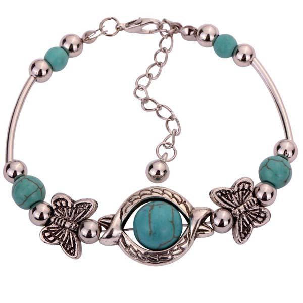 Europe and the United States retro ornaments turquoise bracelet butterfly carved national wind bracelet beads wholesale jewelry