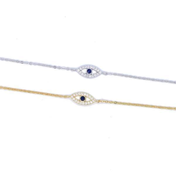 gold silver plated Genuine 925 Sterling Silver Jewelry Turkey Good Luck AAA Zircon eye shape Evil Eye Bracelet