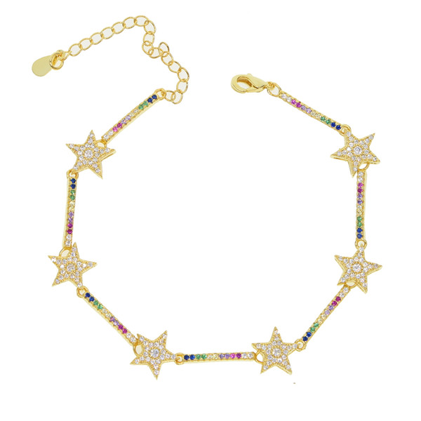 2018 Christmas gift star bracelet rainbow cz paved gold silver plated fashionable trendy lovely jewelry 16+5cm