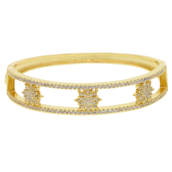 cz star gold color open cufff bangle bracelet for women trendy lady jewelry gorgeous 17cm star bangles