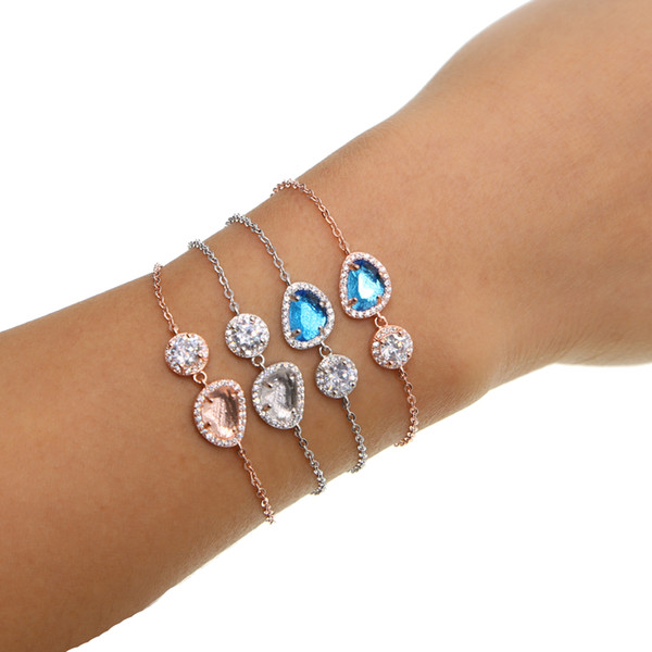 fashion elegant jewelry 16+5cm extend adjust girl gift rose gold gemstone bling delicate chain fashion stone bracelet