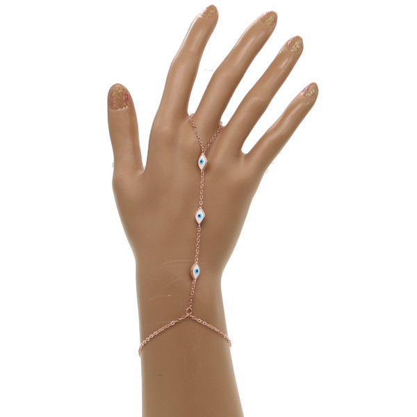 18k gold silver rose gold plated 3 color white enamel cute evil eye link chain fashion jewelry hand bracelet slave bracelet with ring