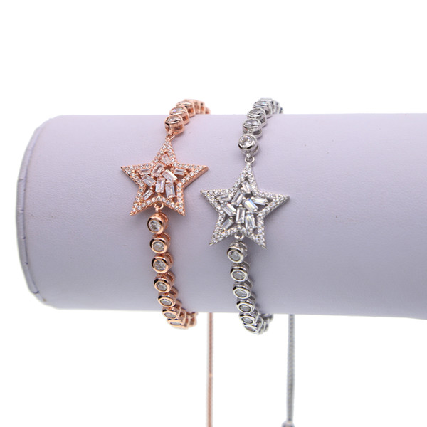 luxury fashion jewelry 2017 new baguette cubic zirconia star charm for christmas gift CZ tennis fashion sparking bracelet