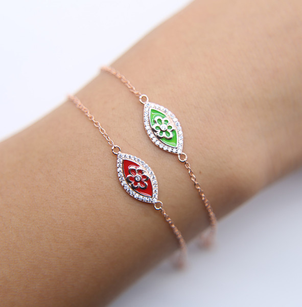 silver rose gold plated top quality fine 925 sterling silver stamp 925 green red enamel evil eye bracelet