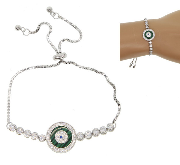 Silver color tennis adjust bracelet with evil eye charm bracelet with cz paved for women silver jewelry gift