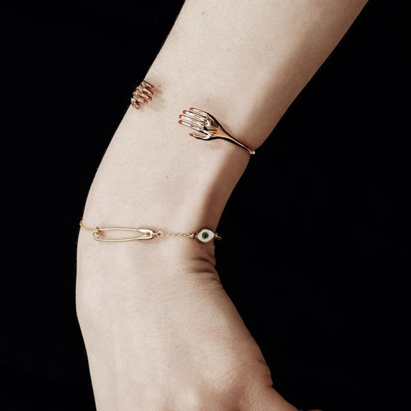 european gold plated open cuff bangle women finger hand shaped unique 2018 new fashion gift women Gold bracelet