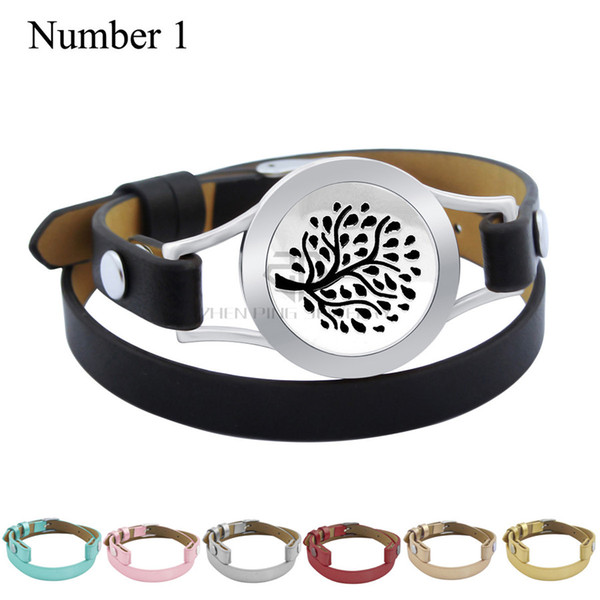 Magnet Tree 25mm Black Genuine Perfume Locket Leather Stainless Steel Bangle Essential Oils Diffuser Locket Leather Bracelet