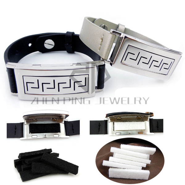 Rectangle (50*17mm) with Silver and Black Leather Bracelet Essential Oils Perfume Stainless Steel Diffuser Locket Bracelet