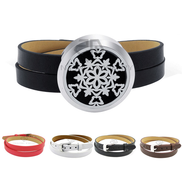 Snow Twisted-off Leather Bracelets 30mm Adjustable Aromatherapy 316L Stainless Steel Essential Oil Diffuser Screw Locket Bracelet