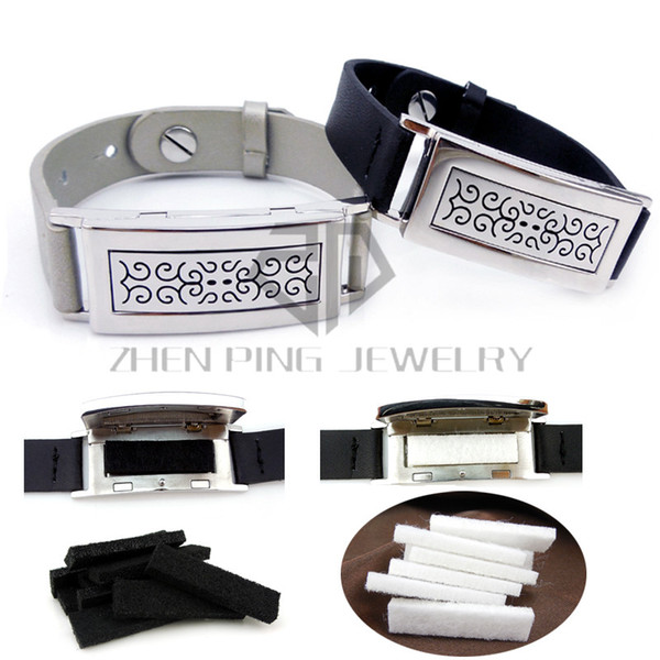 Rectangle 50*17mm Rectangle with Silver and Black Leather Band Stainless Steel Aromatherapy / Essential Oils Lockets Bracelets