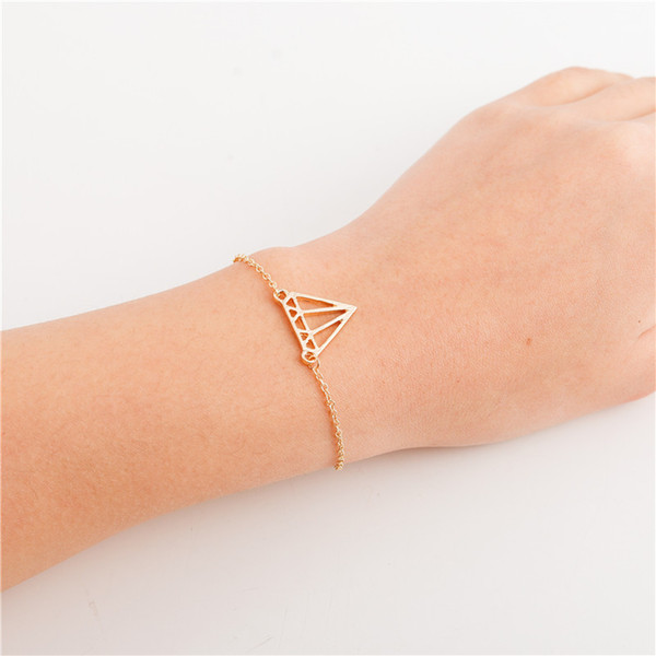 10PCS Cut Open Flat Line Subulate Triangles Diamond Bracelet Minimalist Simple Geometric Polygon Hexagon Layering Rhombus Cone Bracelets