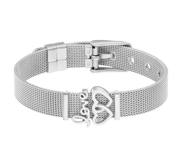 New fashion simple unisex 10mm wide charm heart-shaped mesh stainless steel strap jewelry bracelet wholesale