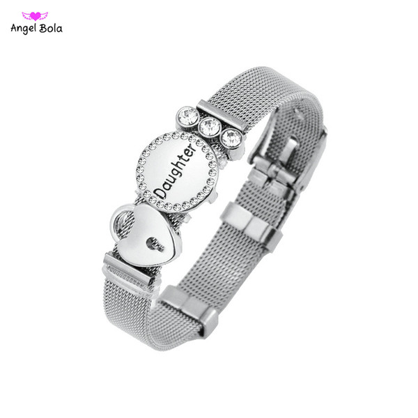 Hot fashion classic metal ladies 3 color 10mm wide interchangeable charm grid stainless steel strap bracelet jewelry wholesale direct sales