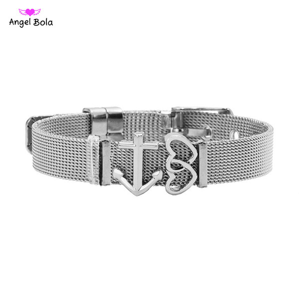 Hot new fashion family simple unisex 10mm wide charm heart-shaped mesh stainless steel strap jewelry bracelet jewelry jewelry direct