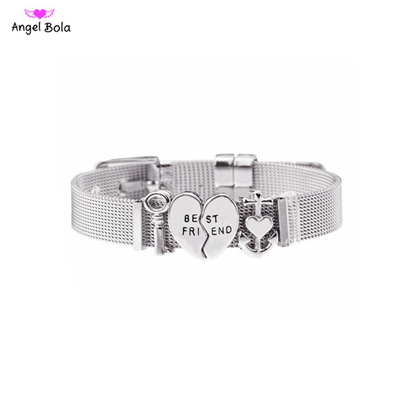 Classic fashion stainless steel mesh strap bracelet set heart-shaped charm brand bracelet bracelet ladies gift wholesale direct sales