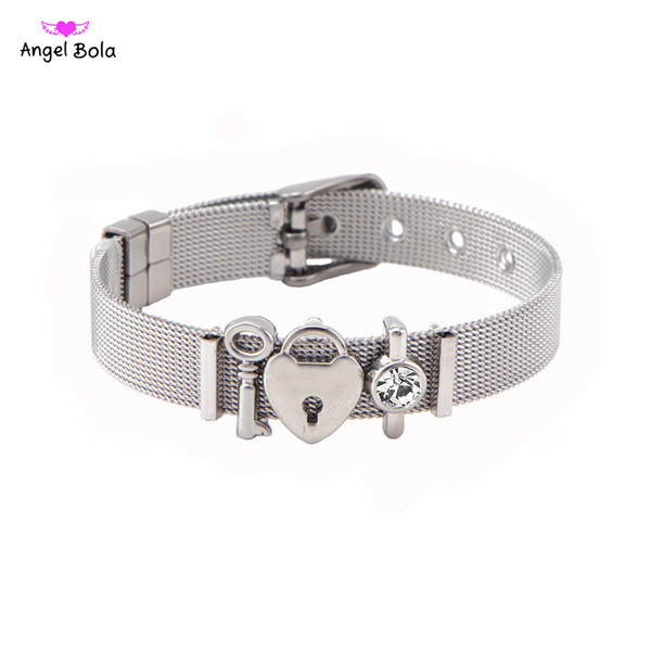 Hot fashion metal stainless steel mesh bracelet set heart-shaped charm brand bracelet bracelet women jewelry wholesale direct sales