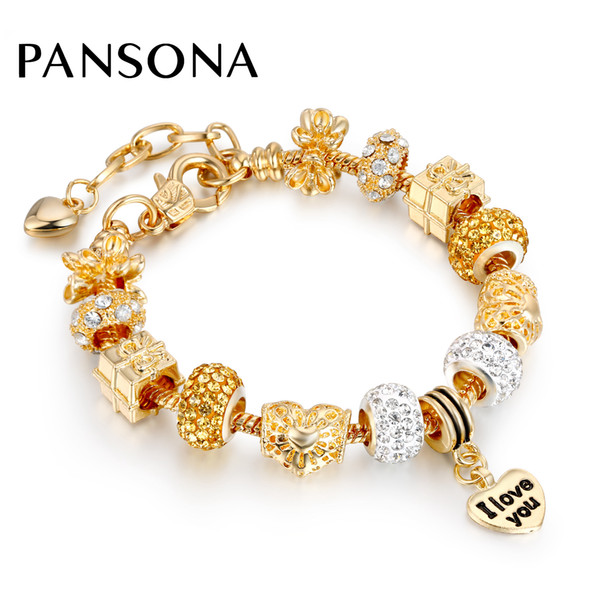 2018 Luxury New Gold Color Charm Bracelets For Women Crystal DIY Beads Bracelets & Bangles Pulsera Gift Fashion Jewelry AA143