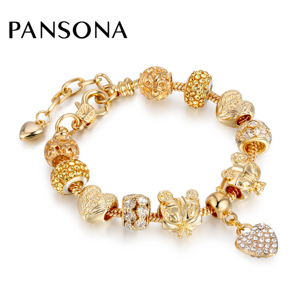 New Arrival Gold Color Jewelry Heart Crystal Charms Bracelet & Bangles Wing Carriage Bracelet for Women AA150