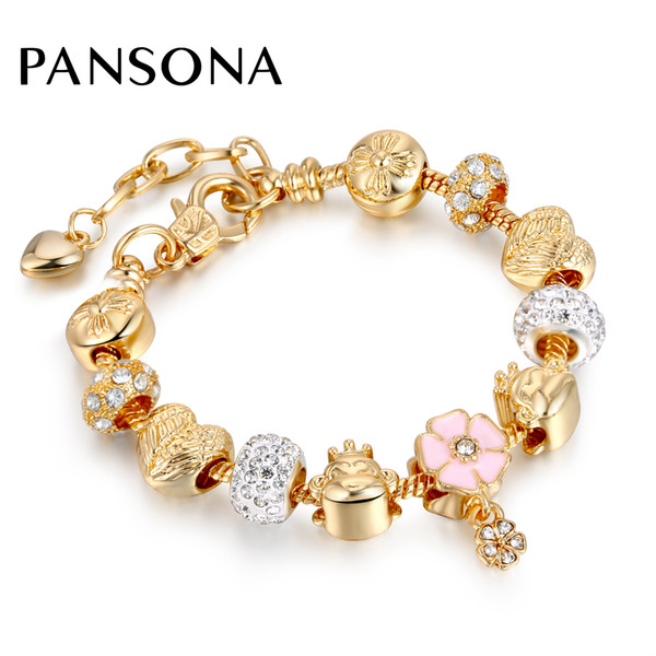 Wholesale 2018 Heart Wing Animal Bead Bracelets & Bangles Gold Chain Bracelets For Women DIY Pulseira Feminina Jewelry AA142