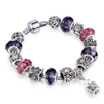 Fashion Silver Daisies Murano Purple Glass&Crystal European Charm Beads Fits Charm bracelets Style Bracelets AA42