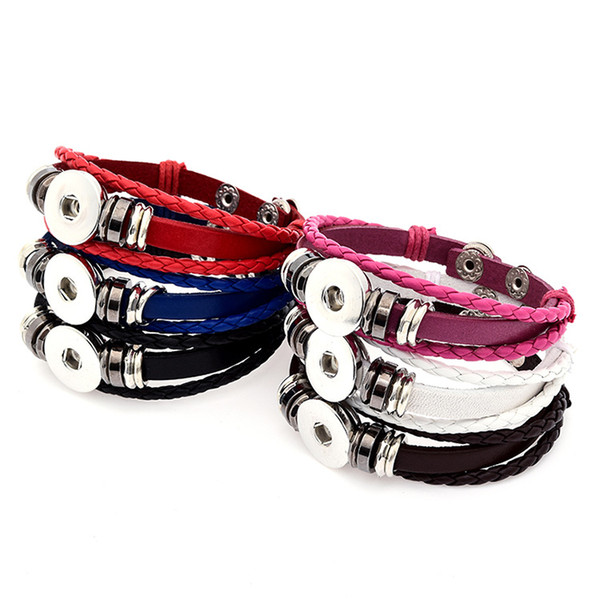 Fashion New 6 Styles DIY Multilayer Leather Noosa Chunk 18mm Metal Button Bracelet DIY Ginger Snap Button Statement Jewelry Wholesale