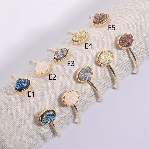 2019 Druzy Drusy Bangle Bracelet Geometric Circle Resin Stone Druse Open Cuff Gold Color Brand Jewelry for Women