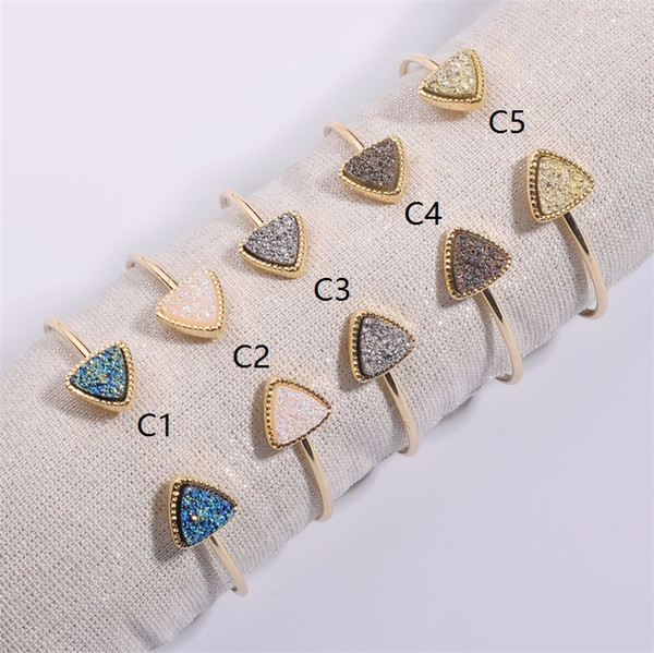 2019 Druzy Drusy Bangle Bracelet Triangle Arrowhead Resin Stone Druse Open Cuff Gold Color Brand Jewelry for Women