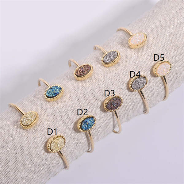 2019 Druzy Drusy Bangle Bracelet Geometric Oval Resin Stone Druse Open Cuff Gold Color Brand Jewelry for Women