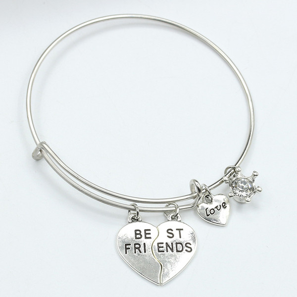 Fashion Silver Best Friends Broken Heart Alloy Charm Bracelet Bangles Adjustable Wire Love Heart Bracelet Women Girls Jewelry