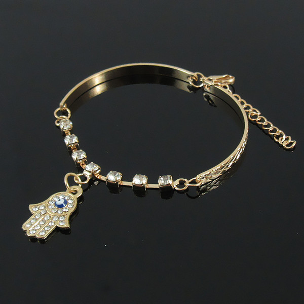 New Fashion Fatima Hand Charm Bracelet Paved Crystal Bracelets for Women Gifts Gold Bracelet Jewelry Good Quality Bangle