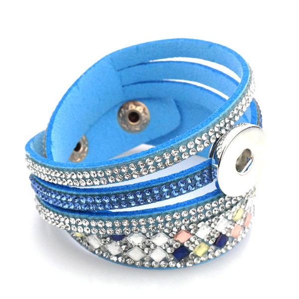 New Fashion Korean Blue velvet rhinestone 18mm snap button jewelry bracelet(fit 18mm 20mm snaps) D002